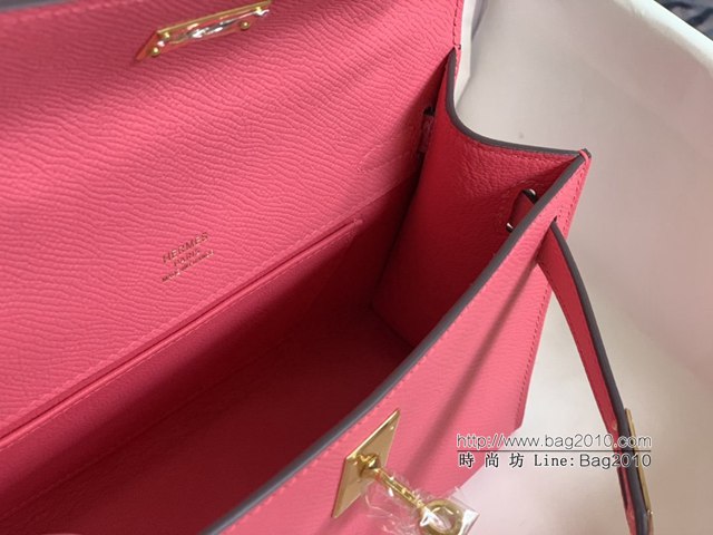Hermes手提女包 愛馬仕kelly pochette一代 epsom皮 唇膏粉金扣  tdh2012